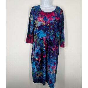 Orientique Naturally Australian Womens XS Cotton Abstract Print Midi Dress Multi